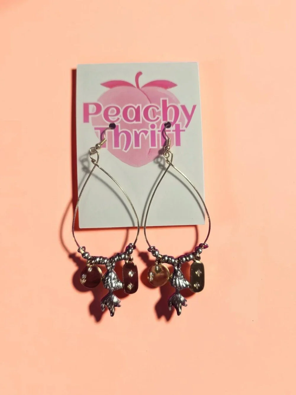 Whimsigoth Teardrop Wire Dangles with Leaf & Starburst Charms